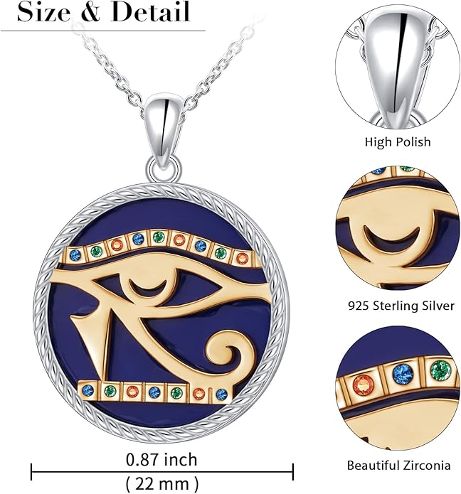 Alphm Egyptian Jewelry for Women 925 Sterling Silver Bastet Goddess/Eye of Horus Pendant Necklace Ancient Egyptian Jewelry Present