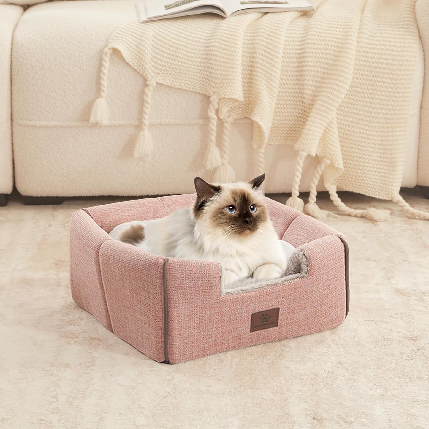 Cat Bed for Indoor Cats - Cat Cave Bed Cat House Cat Tent with Removable Washable Cushioned Pillow, Soft and Self Kitten beds,Cat Beds & Furniture, Pet Bed (Large, Pink)