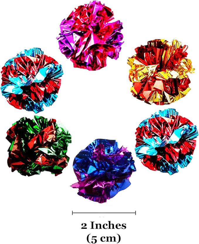 SunGrow 6 Pack Crinkle Balls for Cats, Shiny and Stress Buster Crinkler, Suitable for Multiple Cats' Play, Ideal for Kittens and Grown-up Cats