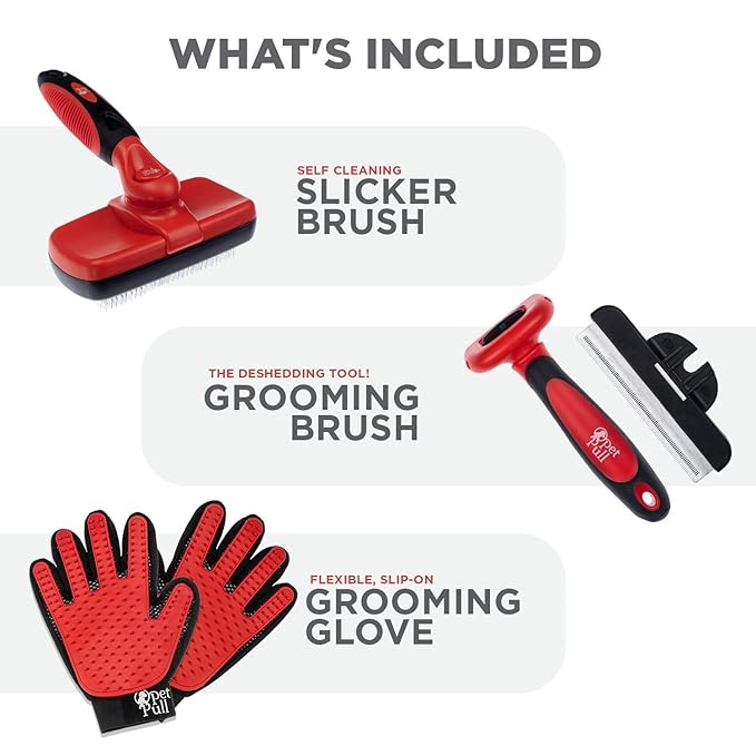Complete Professional Pet Grooming Kit - Self Cleaning Slicker Brush for Dogs & Cats - Pro Grooming Brush Effectively Reduces Shedding Fur |Hair Remover Brush Gloves - Combo Gift Set