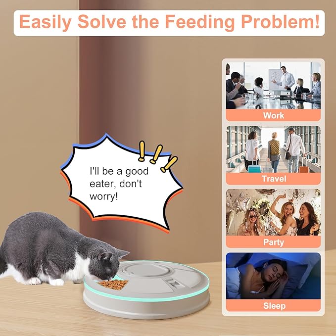 Automatic Cat Feeder Wet Food/Dry Food, 6Meal Timed Pet Feeder Easily Programmable &Easy to Clean, Auto Feeder for Cats/Small Dogs(Green)