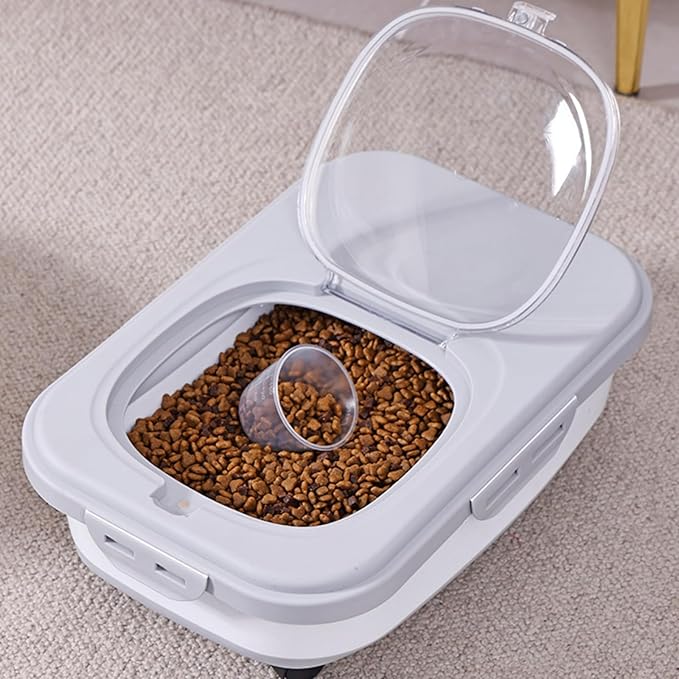 Dog Food Storage Container, Collapsible Airtight Pet Cat Food Bin with Dog Bowl, Wheels, Scoop and Measuring Cup, 20 Lb Kitchen Rice Cereal Flour Bin, Keep Fresh for Dog, Cat, Bird