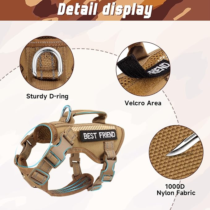 Tactical Cat Harness, Air Mesh Cat Walking Vest Harness Escape Proof, Reflective Large Cat Harnesses with Handle for Adult Fat Cats (Khaki, XL)