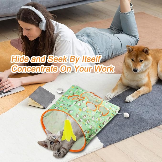 Aohcae Cat Tunnel Bags for Indoor Cats,Cat Play Tunnel Toy, Collapsible Interactive Cat Drill Bag Pet Toy with Plush Ball Cat Self Interactive Toys