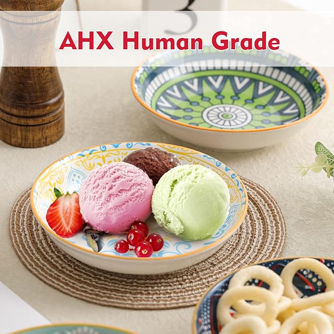 5.5 inch Wide Shallow Cat Food Bowl Set for Relief Whisker Fatigue -Ceramic - 6 Colorful Cute Small Flat Kitten Feeding Dish/ Dishes - Microwave and Dishwasher Safe - 8 oz