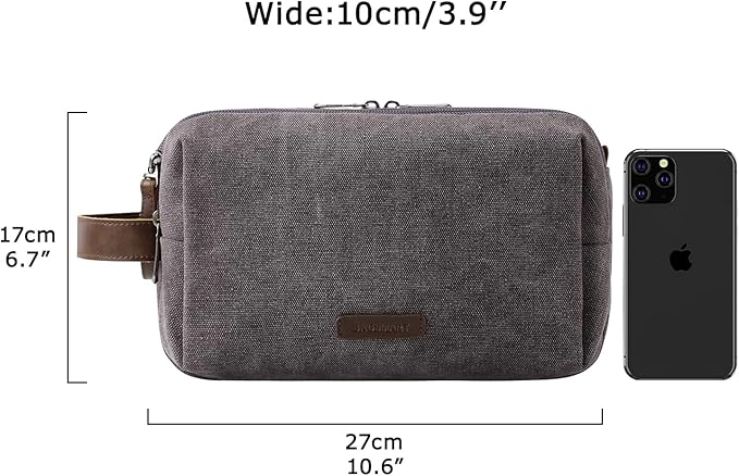 BAGSMART Toiletry Bag for Men, Canvas Travel Toiletry Organizer Dopp Kit Water-resistant Shaving Bag for Toiletries Accessories,Grey-Medium