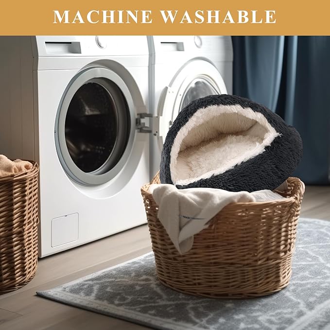 Dog Beds for Small Dogs, Cat Bed Cave, Washable Cute Cat Bed, Cozy Nook Pet Bed for Dogs or Cats, Anti-Slip Puppy Bed Fits up to 5 lbs Pets(Dark Grey, 16" x 16")