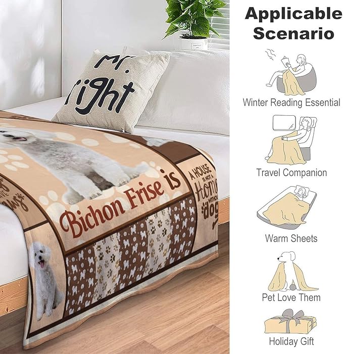 Bichon Frise Dog Print Blanket Best Dog Pet Animal Throw Blankets for Couch Sofa Stuff Decor Gifts Lightweight Soft Cozy Fleece Plush Warm Flannel Bedding for Lover Man Woman Teen Adults 40"x50"