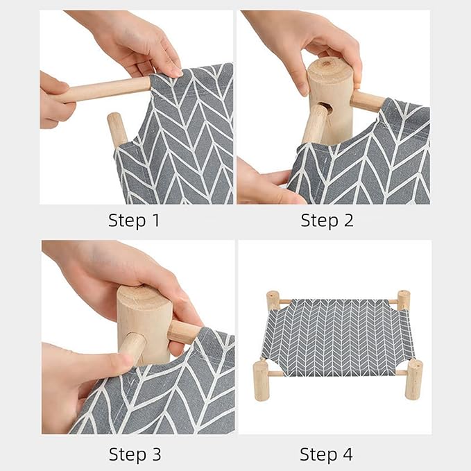 Patas Lague Cat and Dog Hammock Bed Small Dog Bed, Wooden Cat Elevated Cooling Outdoor Bed for All Seasons, Cat Beds for Indoor Cats, Cat Cots Furniture Pet Bed Puppy Bed(Monstera Leaf)