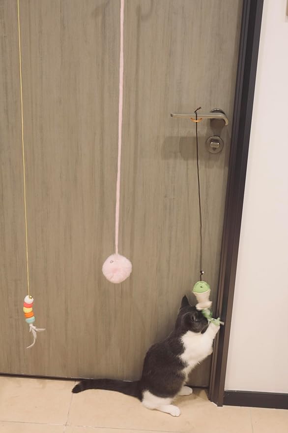 3 PCS Cat Toy Door Hanging Teaser Cat Swing Toy Interactive Toy Hanging Door Retractable Cat Wand Toy Interactive Hanging Cat Toy Cat Mental Exercise Toy Cat Feather Toy for Play Chase