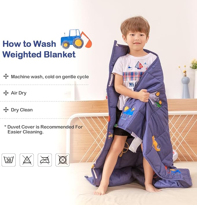 Sivio Weighted Blanket - 100% Cotton Heavy Blanket 5lbs, 36 x 48 inches, Breathable Soft Throw Blanket for Calm Sleeping for Home and School Nap, Blue Car