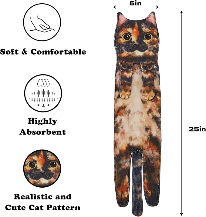 Cat Funny Hand Towels for Bathroom Kitchen- Cute Decorative Kitten Decor Hanging Face Towels- Unique Housewarming Valentines Mothers Birthday Gifts for Women Mom Cat Lovers