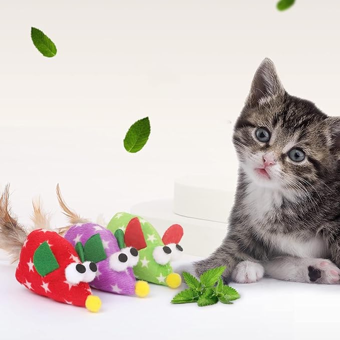 Purple Kitten Toy Multi-Color Plush Mouse Interactive Toy Funny Cat Toy Cat Feather Toy Cat Supplies,Toys,Cats