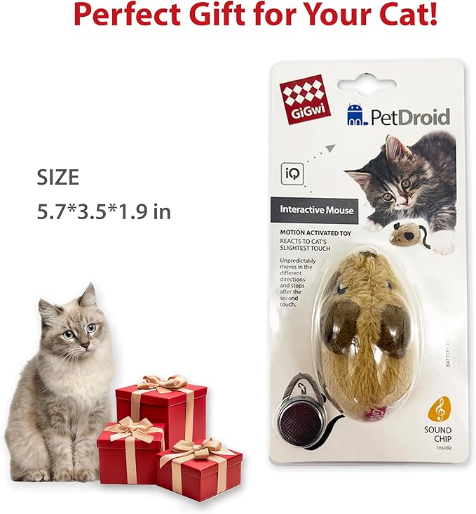 Gigwi Interactive Cat Toys For Indoor Cats, Moving Cat Toy For Bored Indoor Adult Cats, Automatic Electronic Moving Mouse Cat Toys With Realistic Squeaky, Kitten Toys For Hunting Play Exercise