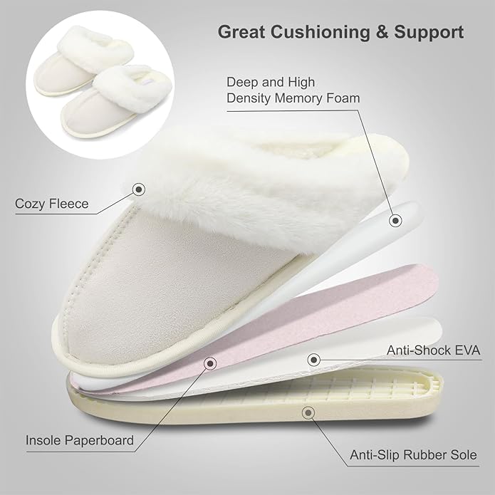Besroad Winter Fuzzy House Slippers Sandals Plush Faux Fur Fluffy Flats Slippers Warm Slide Shoes for Women
