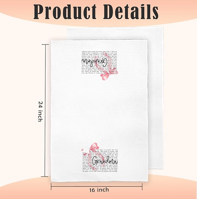 Coquette Pink Bow Grandma Kitchen Towels Decorative, for Grandma Dish Towels, Grandmother Gifts Hand Towels Drying Cloth for Kitchen Bathroom Decor, 16x24 Inch