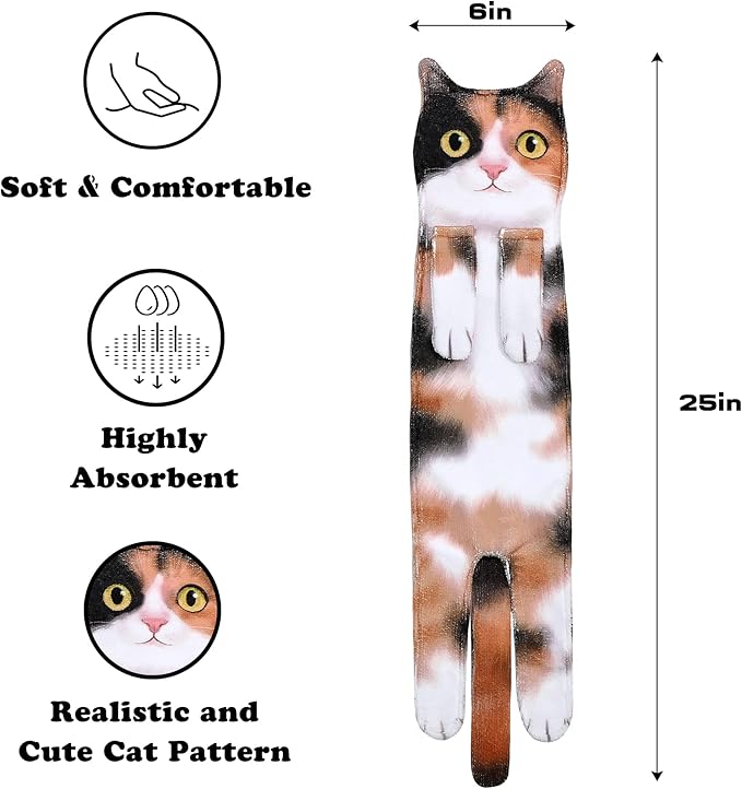 Cat Funny Hand Towels for Bathroom Kitchen- Cute Decorative Kitten Decor Hanging Face Towels- Unique Housewarming Valentines Mothers Birthday Gifts for Women Mom Cat Lovers