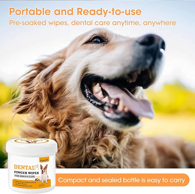 Teeth Cleaning Finger Wipes for Dogs & Cats, Reduces Plaque & Tartar, Freshens Breath, Pre-Soaked Pet Teeth Wipes, Easy to Use Disposable Dental Cleaning Pads, 100 Count, Chicken Flavor