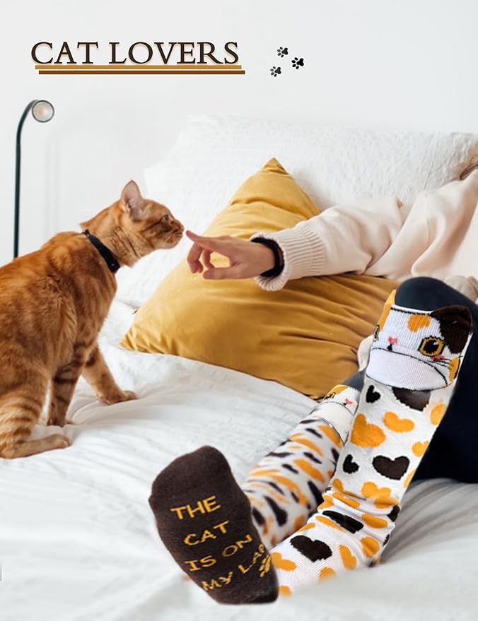 12 Pairs Cute Cat Knee High Socks for Women Cat Socks Women Knee High Socks Novelty Gifts For Women Teenage Girls Girlfriend Animal Lovers