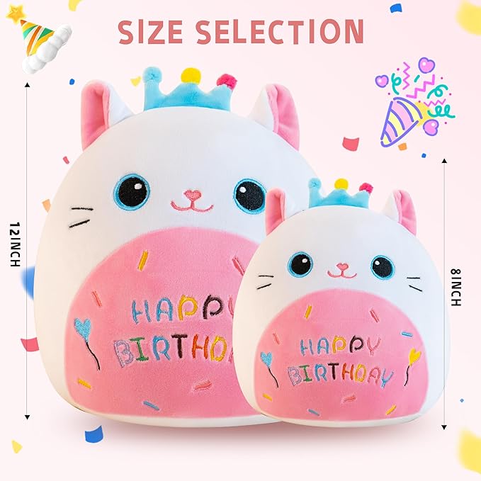 Cat Plush Cute Cat Stuffed Animals with Crown Soft Birthday Gift Cat Plushie Pillow Decor for Kids Boys Girls White 8 inch