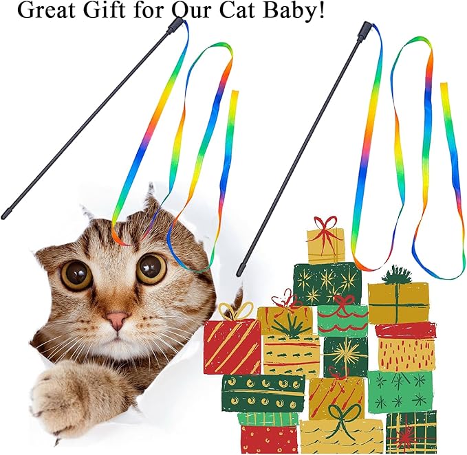 itPlus Indoor Cats Toy(2Packs), Interactive Cat Wand Toys for Cats Kitty Kitten Toys Teaser Wand Cat String Toy for Cats Kitten Chase Exercise Keep Fit Cat Toy