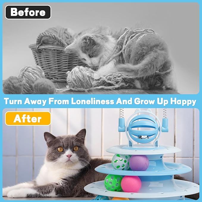 Cat Toys Interactive Cat Toys for Indoor Cats Kitten Toys Interactive Cat Toy Cat Puzzle Toy Cat Ball Toy with 2 Cat Teasers (Blue)