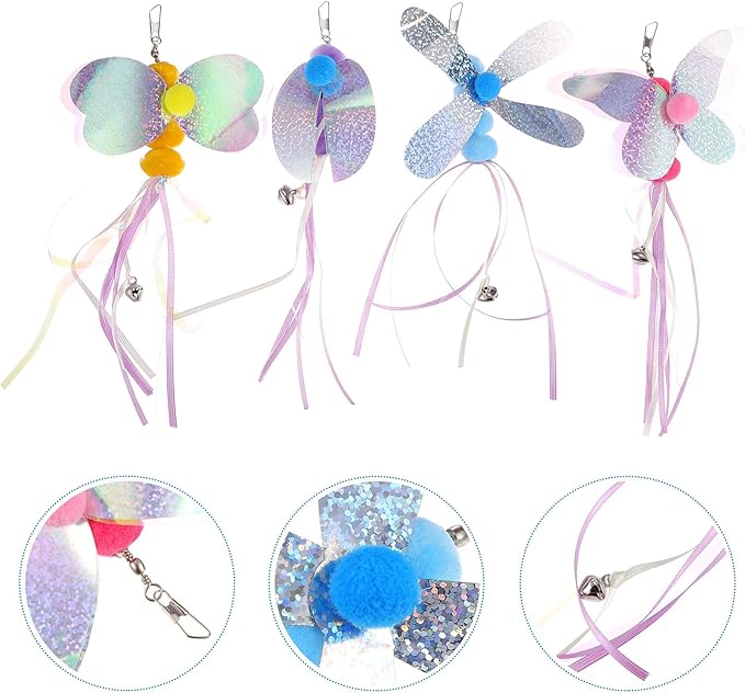 balacoo 4 Pcs Cat Teaser Wand Refill Kit, Butterfly Dragonflies Bee Teaser Toys Replacement for Cat Teaser Wand, Kitten Exercise Toys for Cat Dog Puppy