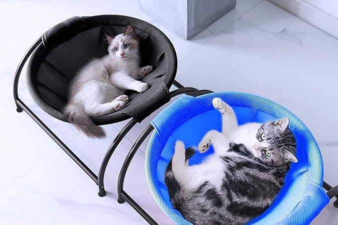 MeowWoof Cat Hammock Bed, Elevated Cat Stand Bed, Washable Pet Sleep Bed Supplies for Kitten Puppy (Blue Black)