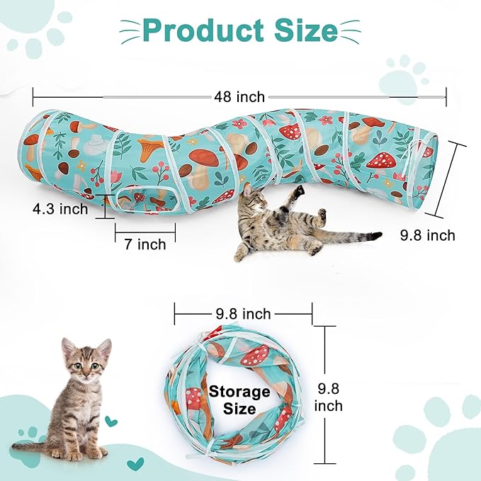 Glittme Cat Tunnel, Cat Tunnels for Indoor Cats, S-Shape Peekaboo Cat Cave with Cat Toys, Foldable Cat Tubes and Tunnels for Cats, Rabbit, Puppy, Guinea Pig