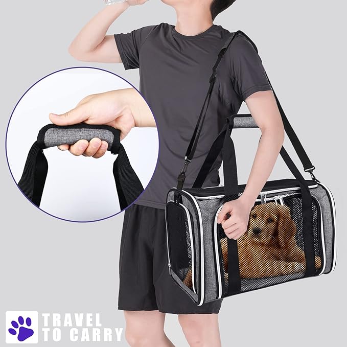 BAGLHER Pet Travel Carrier, Cat Carriers Dog Carrier for Small Medium Cats Dogs Puppies, Airline Approved Small Dog Carrier Soft Sided, Collapsible Puppy Carrier. Grey