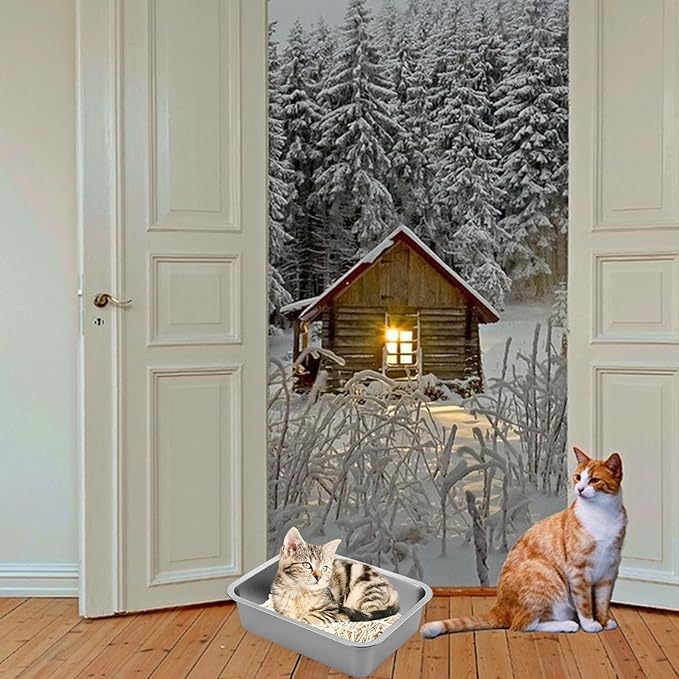 2 Pack Stainless Steel Cat Litter Box with High Sides, Metal Litter Box Non Stick Litter Pan and Pet Toilet for Cats, Kitten, Rabbits, 17.5 x 13.5 x 6 Inch