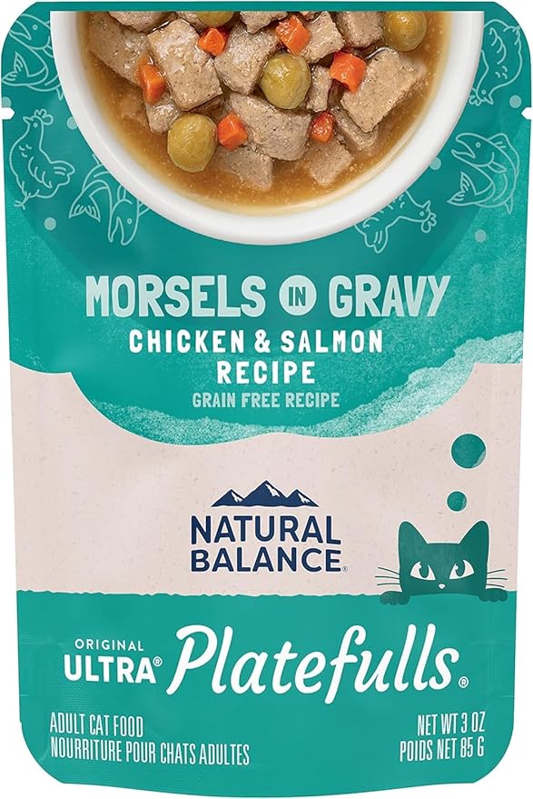 Natural Balance Original Ultra Platefulls Adult Grain-Free Wet Cat Food, Chicken & Salmon Recipe, 3 Ounce Pouch (Pack of 24)