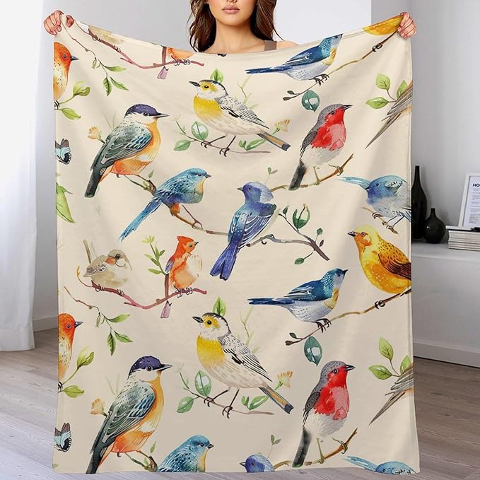 Birds Blanket Spring Gifts for Girls & Boys - Soft, Warm Fleece & Flannel Plush Blankets for Bed, Sofa & Couch - 60"x80"