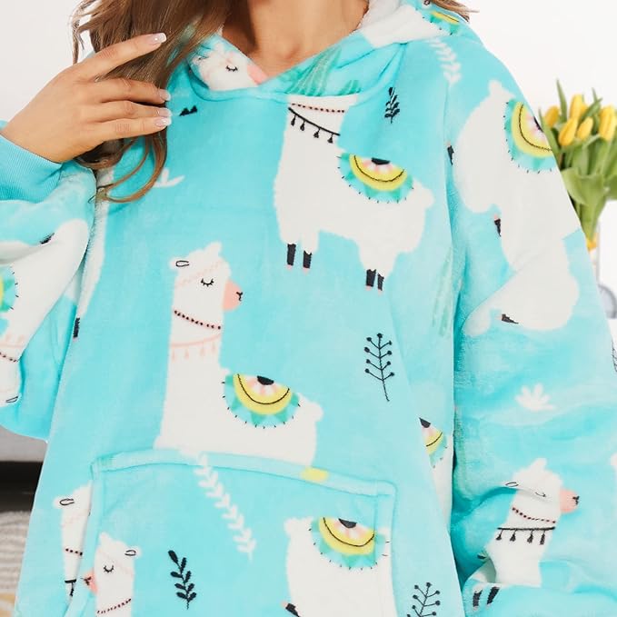 THREE POODLE Wearable Blanket Hoodie, Oversized Sherpa Sweatshirt Blanket for Adults Women Men, Warm Cozy Hooded Blanket, Gifts for Mom Girlfriend