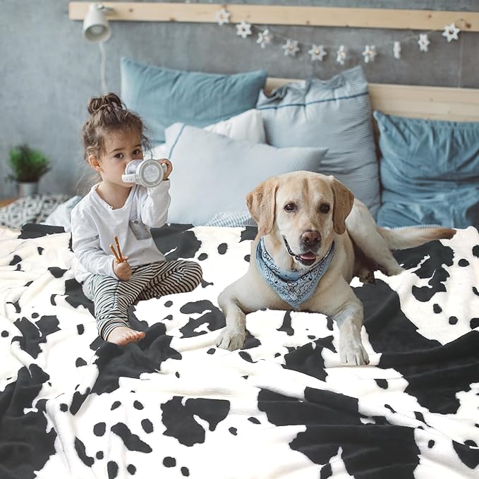 Cow Print Blanket | Soft Cozy Plush Fleece Western Cow Blankets | Couch Sofa Bed Cow Blankets Throws | Gifts for Woman Twin Girls Boys Teens Birthday Valentine's Day 60"x80" Blackcow