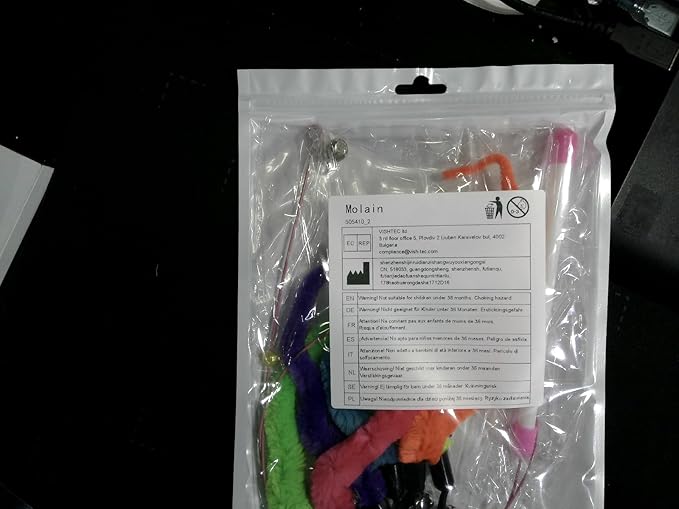 Molain Cat Wand Toy Set -Cat Teaser+ 6Pcs Furry Tail Worms with Bells (Cat Teaser+6Pcs Furry Tail Worms)