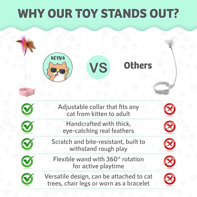 KOTYA Cat Collar Toy, New Premium Teasing Wand with Colorful Natural Feathers and Bell, Lightweight Silicone for Extra Comfort, Interactive Self Playing Toys for Indoor Kittens (Flamingo Pink)