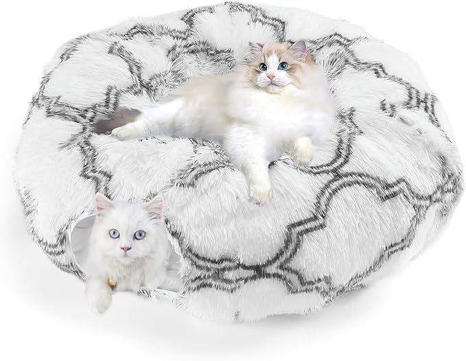 Cat Tunnel Bed,Collapsible Cat Donut Tunnel,Circle Foldable Peekaboo Cat Cave,Enrichment Cat Tube for Indoor Cats,Puppy and Pet