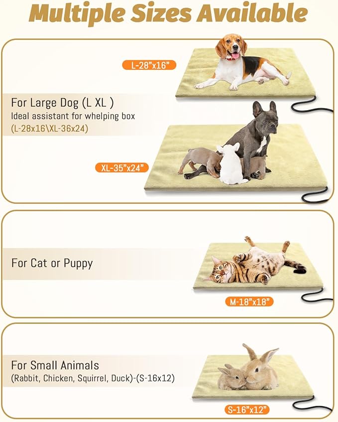 Constant Pet Heating Pad for Dog & Cat, Waterproof Cat Heating Pad with Multi Sizes for Outdoor Indoor, Warm Dog Heating Pad with Chew Resistant Cord, Soft Fluffy Heating Pad for Cats Washable
