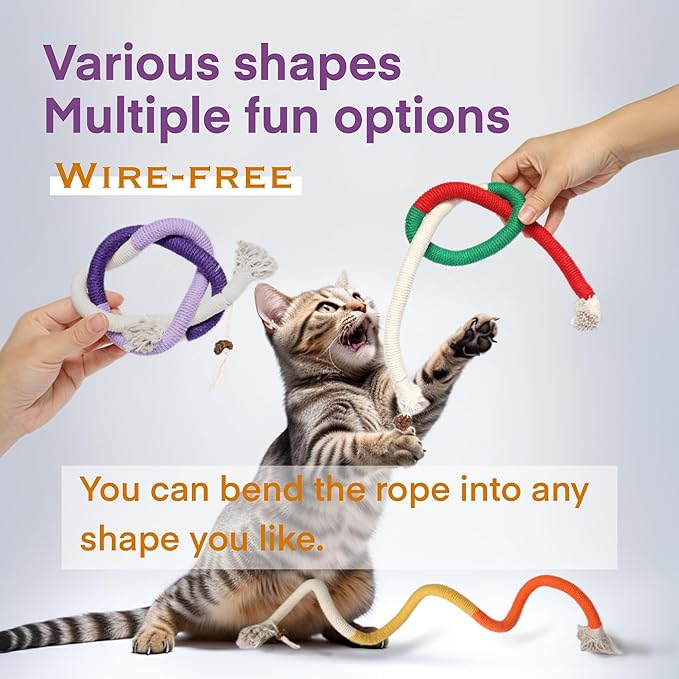 Cat Toys for Indoor Cats, Kitten Toys for Indoor Kittens, Catnip Rope Chew Toys for Teeth Cleaning, Interactive Cat String Toy, Kitty Kicker Toy, 3 Pack (Plus 3 Pouches of Catnip)