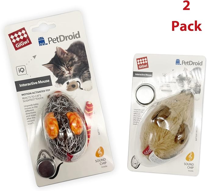 Gigwi Interactive Cat Toys Pack, Automatic Moving Mouse Electronic Cat Toys for Indoor Cats, Mouse Hunt Cat Toy for Kitten, 2 Pack (Brown & Orange Colors)