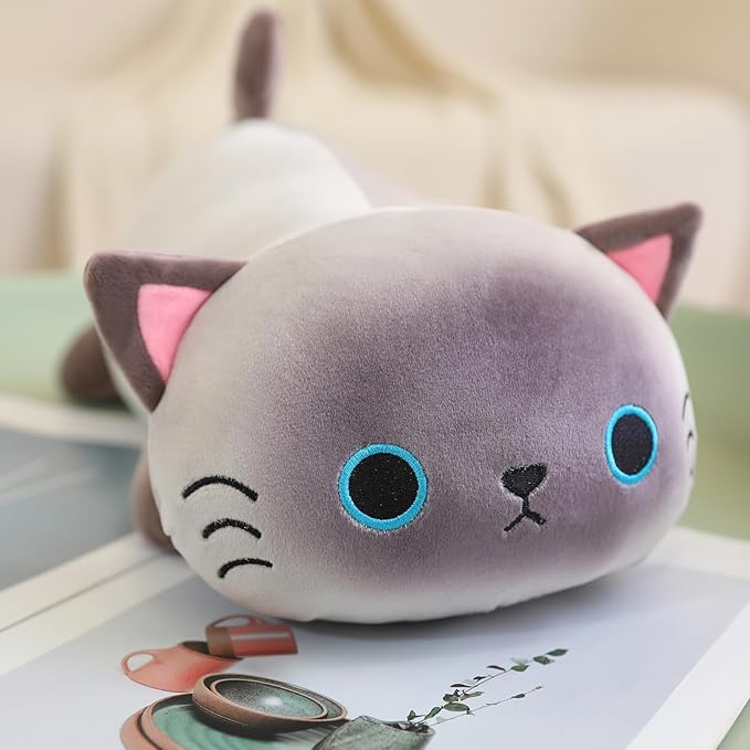 SQEQE Weighted Siamese Cat Plush, Weighted Siamese Cat Stuffed Animal, Cute Plushies Soft Pillow Toy Gift for Kids Adults 9.8 Inch, 0.8 Lbs