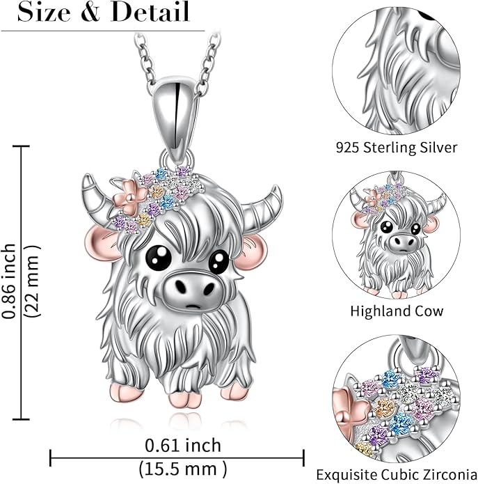 Alphm 925 Sterling Silver Chicken Capybara Raccoon Highland Cow Axolotl Necklace Cute Animal Necklace Jewelry for Women