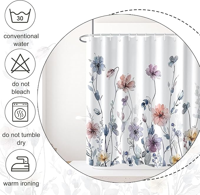 AWERT Wildflower Shower Curtain for Bathroom Watercolor Floral Shower Curtain with Hooks Waterproof Flower Printing Fabric Bathroom Decor 72x78 Inch