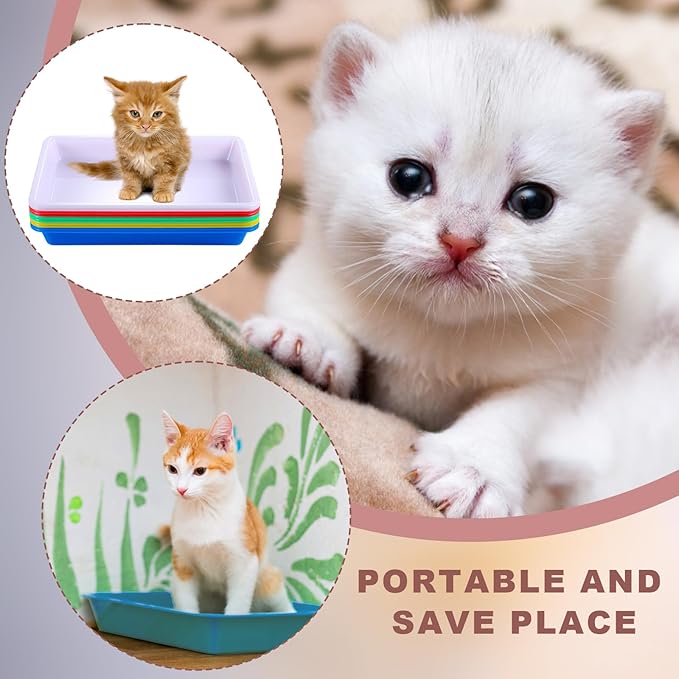10pcs Kitten Litter Box, Plastic Cat Litter Trays Colorful Kitten Litter Pan Cat Waste Tray for Indoor Kittens (5 Colors)