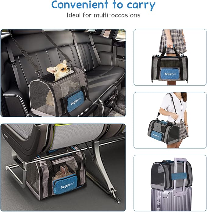 BurgeonNest Cat Carriers for Small Cats Under 15, Small Pet Carrier with Unique Side Bag,Top Load Little Animal Purse Soft-Sided Escape Proof with 4 Ventilated Windows
