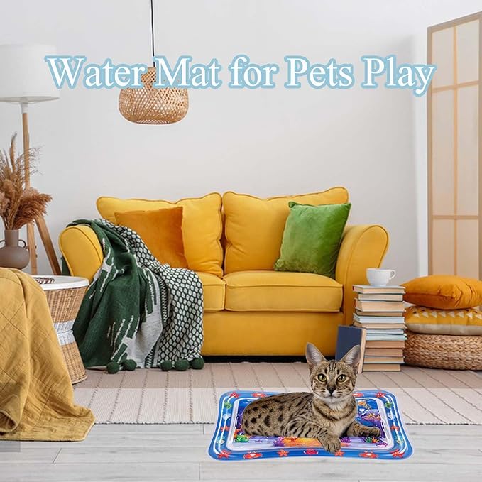 Sensor Water Playmat for Cats, Water Mat for Puppy Play, Sensory Water Mat for Cats, Durable Water Sensory Playmat for Pet Play, Water Sensor Mat, Water Sensory Pad Water Play, Medium, Blue
