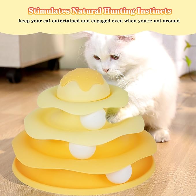 Cat Ball Track Toy,Interactive Cat Toy,Engaging Fun for Indoor Cats, Multi-Layer Design, Ice Cream Structure,Detachable and Easy to Clean (Blue)