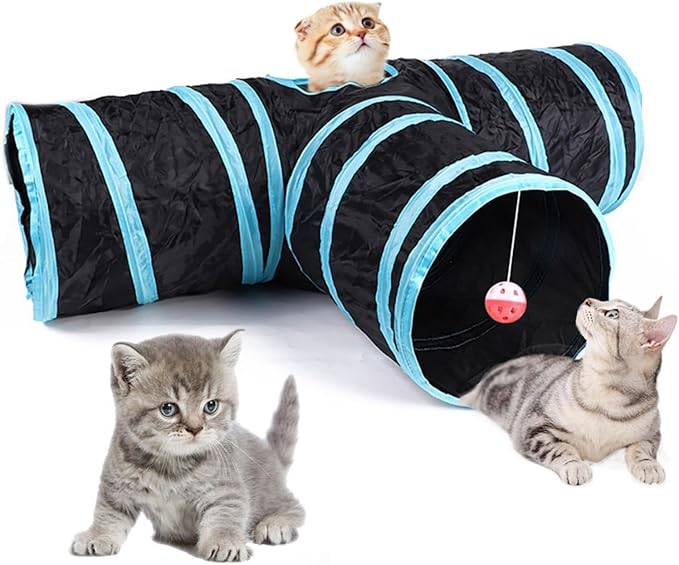 Foldable Cat Tunnels with Toy Ball Indoors Cat Play Tunnel for Indoor, Cat Play Tube for Large Cat Toy Kitten Kitty Rabbt (3 Way)