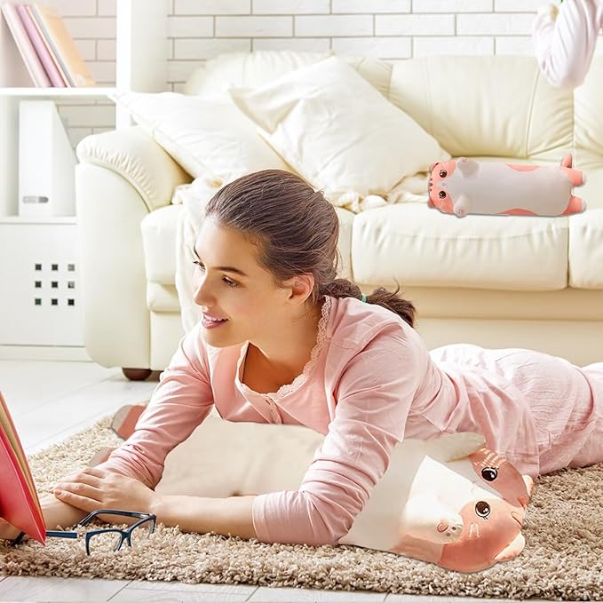 Cat Stuffed Animal Kids Body Pillow for Girls, Soft Cute Plushies Long Cat Hugging Body Pillows with Removable Zipper Cover, Pink Cat Plush Pillow for Cuddling, Sofa or Bed Décor